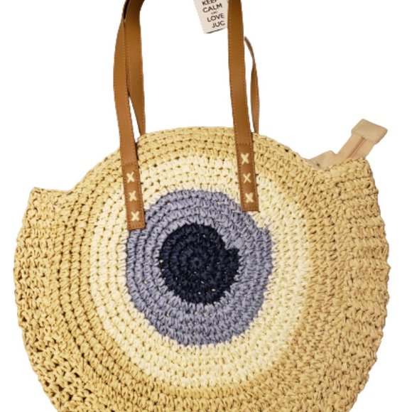 Evil Eye Protection Straw Weave Bag - Picture 5 of 8